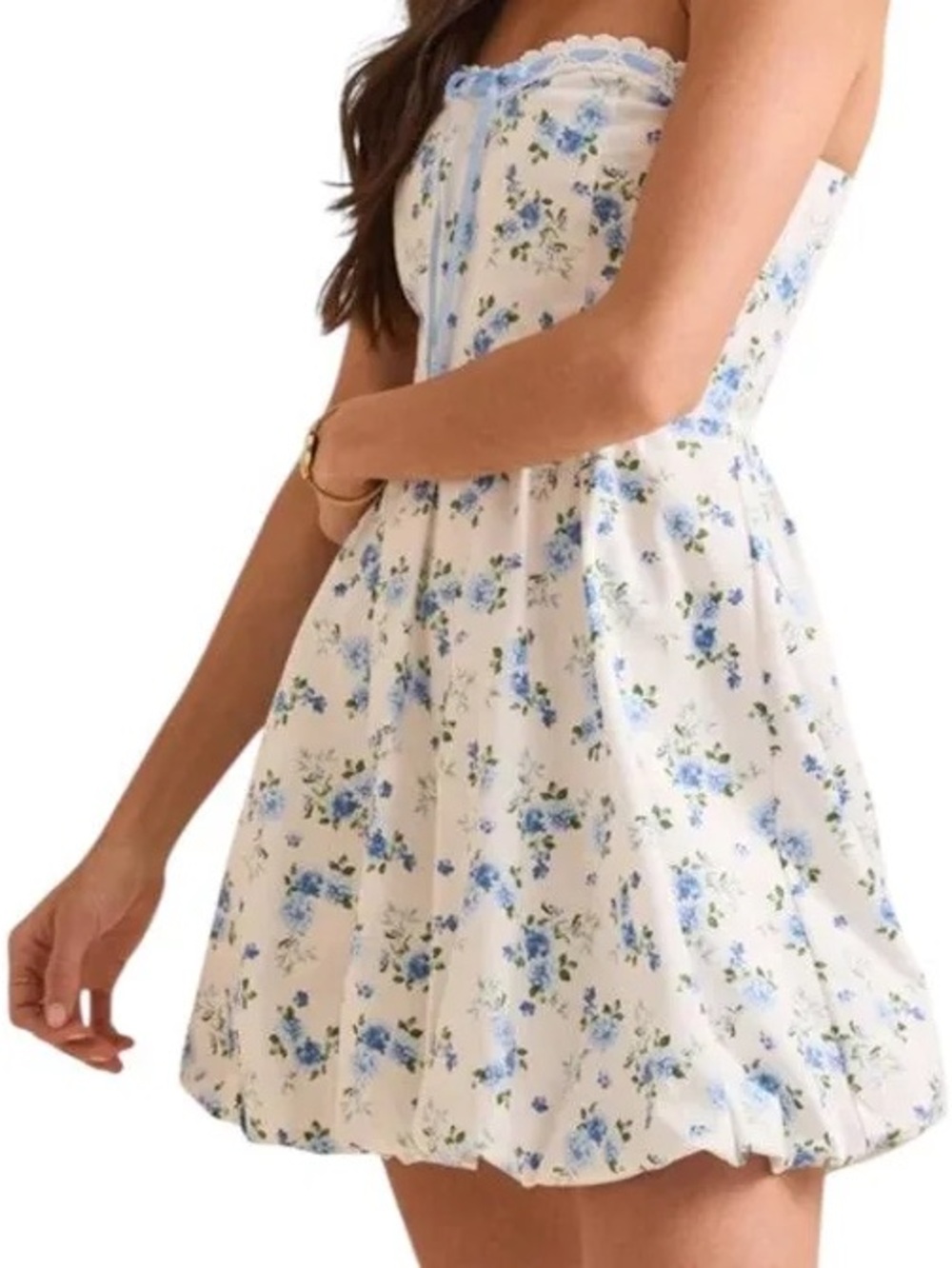 Lillian Floral Mini Dress in Ivory/Blue